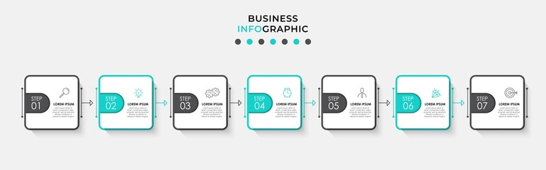 Vector Infographic design business template with icons and 7 options or steps. Can be used for process diagram, presentations, workflow layout, banner, flow chart, info graph