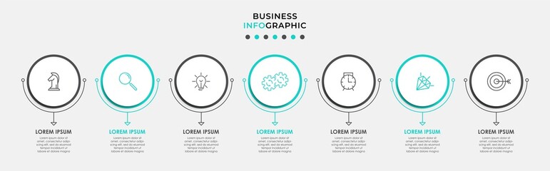 Vector Infographic design business template with icons and 7 options or steps. Can be used for process diagram, presentations, workflow layout, banner, flow chart, info graph