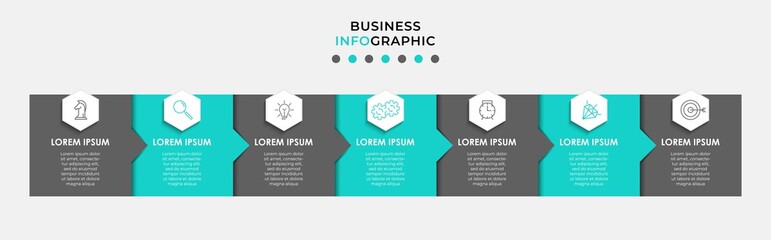 Vector Infographic design business template with icons and 7 options or steps. Can be used for process diagram, presentations, workflow layout, banner, flow chart, info graph