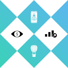 Set Eye with dollar, Hot air balloon, Startup project concept and Financial growth icon. Vector