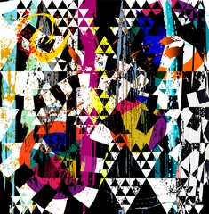 Poster abstract background composition, with triangles, paint strokes, splashes and circles, black and white © Kirsten Hinte