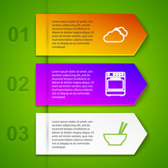 Set line Cloud, Oven, Bowl with chopsticks and Printer. Business infographic template. Vector