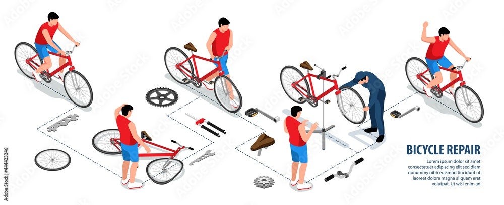 Wall mural bbicycle repair isometric infographics