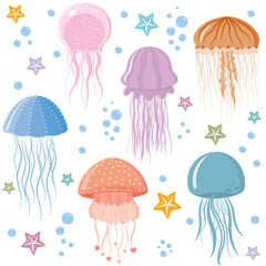 jellyfish pattern, color vector illustration on a white background © Olesya
