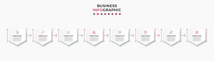 Vector Infographic design business template with icons and 8 options or steps. Can be used for process diagram, presentations, workflow layout, banner, flow chart, info graph