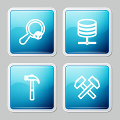 Set line Unknown search, Server, Data, Web Hosting, Hammer and Two crossed hammers icon. Vector