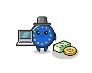 Mascot Illustration of europe flag badge as a hacker