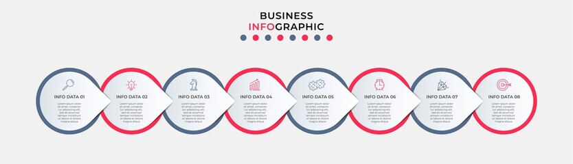 Vector Infographic design business template with icons and 8 options or steps. Can be used for process diagram, presentations, workflow layout, banner, flow chart, info graph