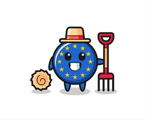 Mascot character of europe flag badge as a farmer