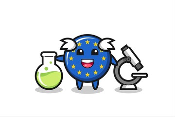 Mascot character of europe flag badge as a scientist