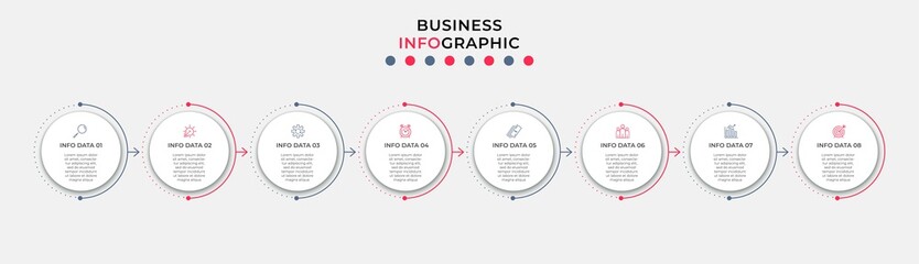 Vector Infographic design business template with icons and 8 options or steps. Can be used for process diagram, presentations, workflow layout, banner, flow chart, info graph