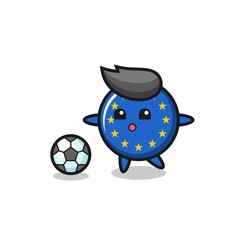 Illustration of europe flag badge cartoon is playing soccer