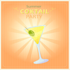 vintage cocktail poster on orange background