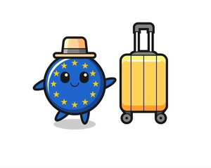 europe flag badge cartoon illustration with luggage on vacation