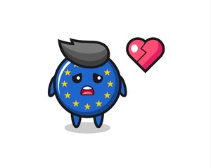 europe flag badge cartoon illustration is broken heart