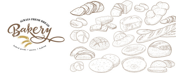 Set of natural elements of bread sketch vector illustration