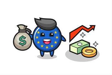 europe flag badge illustration cartoon holding money sack