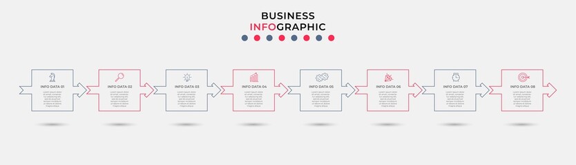 Vector Infographic design business template with icons and 8 options or steps. Can be used for process diagram, presentations, workflow layout, banner, flow chart, info graph