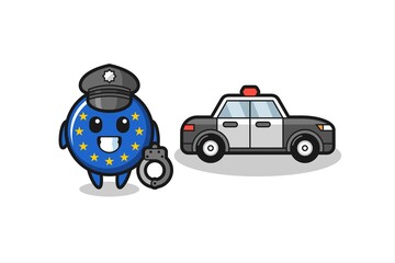 Cartoon mascot of europe flag badge as a police