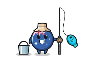 Mascot character of australia flag badge as a fisherman