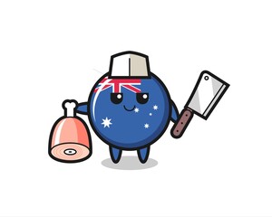 Illustration of australia flag badge character as a butcher