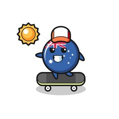 australia flag badge character illustration ride a skateboard