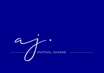 Stylish and elegant signature of letter AJ with dark blue background logo for company name or initial 