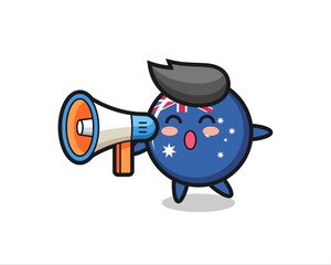 australia flag badge character illustration holding a megaphone