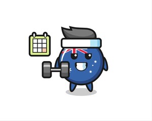 australia flag badge mascot cartoon doing fitness with dumbbell