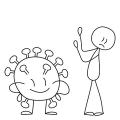 stick figure coronavirus and man, isolated, vector