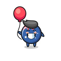 australia flag badge mascot illustration is playing balloon