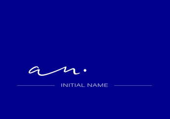 Stylish and elegant signature of letter AN with dark blue background logo for company name or initial 