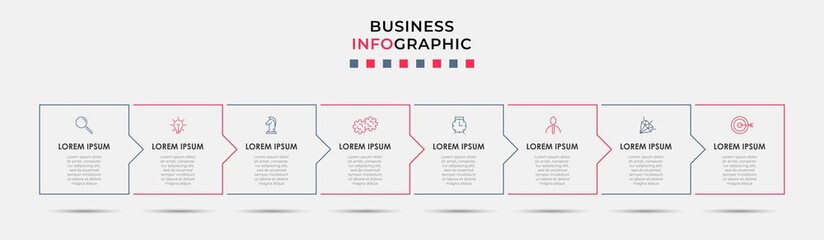 Vector Infographic design business template with icons and 8 options or steps. Can be used for process diagram, presentations, workflow layout, banner, flow chart, info graph