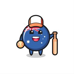 Cartoon character of australia flag badge as a baseball player