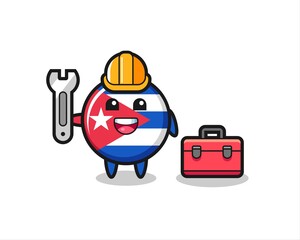 Mascot cartoon of cuba flag badge as a mechanic