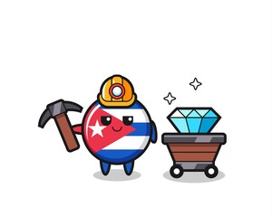 Character Illustration of cuba flag badge as a miner