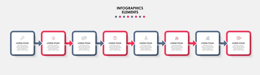 Vector Infographic design business template with icons and 8 options or steps. Can be used for process diagram, presentations, workflow layout, banner, flow chart, info graph