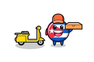 Character Illustration of cuba flag badge as a pizza deliveryman