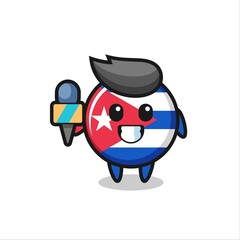 Character mascot of cuba flag badge as a news reporter