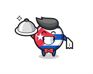 Character mascot of cuba flag badge as a waiters
