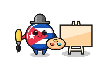 Illustration of cuba flag badge mascot as a painter