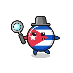 cuba flag badge cartoon character searching with a magnifying glass