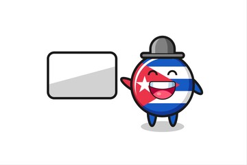 cuba flag badge cartoon illustration doing a presentation