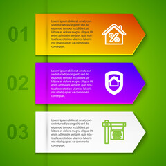 Set line House with percant, under protection, Hanging sign Open house and . Business infographic template. Vector