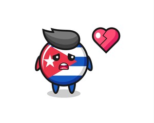 cuba flag badge cartoon illustration is broken heart