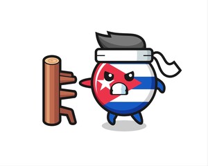Obraz premium cuba flag badge cartoon illustration as a karate fighter