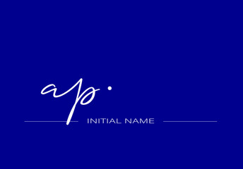 Stylish and elegant signature of letter AP with dark blue background logo for company name or initial 