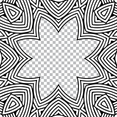 Ethnic unique pattern in the style of oriental handmade. Geometric isolated black white frame for text. Template for creativity, coloring.