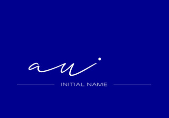 Naklejka na ściany i meble Stylish and elegant signature of letter AU with dark blue background logo for company name or initial 