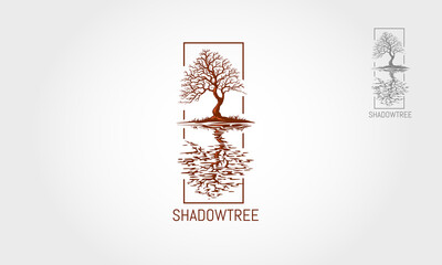 Shadow Tree Vector Logo Illustration.  This beautiful tree is a symbol of life, beauty, growth, strength, good health, recycling, environment associations, landscape business, etc.